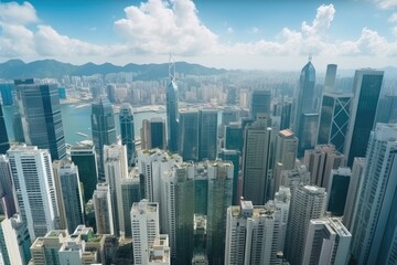 Wall Mural - City Top View of Skyscrapers Building by drone. Beautiful The Financial District Skyscrapers