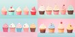 set di cupcakes colorati e decorati in fila 4x