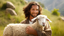 Jesus Recovered The Lost Sheep Carrying It In Arms. Biblical Story Conceptual Theme.