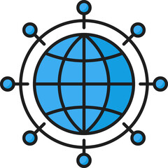 Fototapete - Network. CDN. Content delivery network icon, Internet network data administration and publishing system sign, website database upload and update service, CDN line vector icon or pictogram with globe
