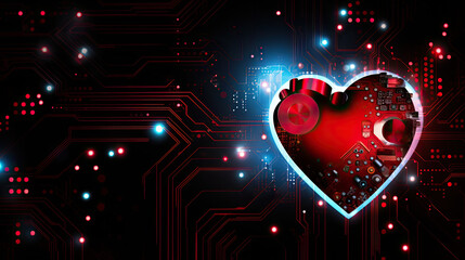 Wall Mural - background with heart futuristic valentine love technology - by generative ai