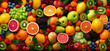 Fruit Background - Vibrant Vegan Delight: A Bountiful Assortment of Fresh Organic Fruits