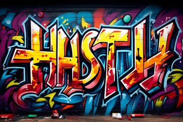 Wall Mural - Visually Engaging Graffiti Masterpiece Celebrating the Entrepreneurial Spirit with 'Hustle Hard, Stay Hungry' in Bold, Vibrant Letters