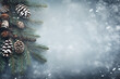 christmas background with fir tree branches and snow, free blank copy space for mockups,