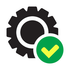 Canvas Print - Check mark with gear icon, cog with check icon.