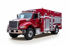 Fire Truck Highlighted On A White Background. Fire Engine Truck