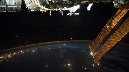 Wall Mural - planet earth at night and glowing cities seen from space. public domain images from nasa
