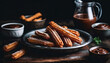 © David Gonzalez - Churros with chocolate. Table top,  Dark mood.