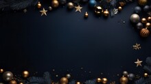 A Blue Background With Gold Stars And Ornaments