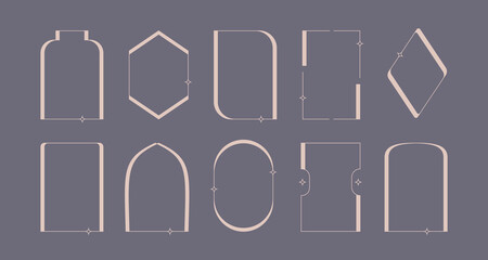 Wall Mural - Elegant aesthetic minimalist line bohemian frames set. Y2k style arches, geometric vector shapes