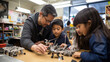 © Cedric - Teacher and students, mechanical robot programming, young students