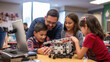 © Cedric - Teacher and students, mechanical robot programming, young students