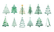 Christmas Watercolor Trees Doodles, Winter Holiday Design, Gift Tags, planner, scrapbooking Hand Drawn 
