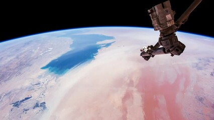 Wall Mural - beautiful clouds and atmosphere of planet earth from above. flying over planet earth. view from inte