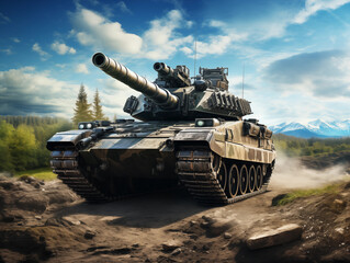 Wall Mural - Main battle tank in realistic style. Armored fighting vehicle. Special combat military transport.