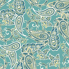 Colorful Paisley Wallpaper. Vector Indonesian Batik. Bright Classic Indian Fabric. Paisley Wallpaper. Ethnic Background With Paisley And Stylized Flowers. For Textile, Cover, Wrapping Paper, Fabric