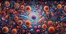 Virus, Antibodies And Viral Infection Under The Microscope. The Body's Immune Defense. Antigens 3D Illustration