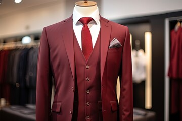 Wall Mural - A Classic Suit in red color in a Clothing Store.