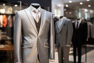 Wall Mural - A Classic Suit in silver color in a Clothing Store.