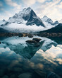 © Michael Schauer - Snow covered Mountain reflecting in a calm lake