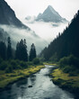 © Michael Schauer - Landscape of a forest valley with a river covered in fog in the morning