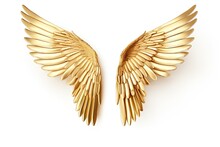 Golden Wings Isolated On White Background.