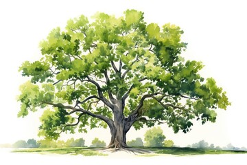 Wall Mural - Watercolor painting of oak tree.