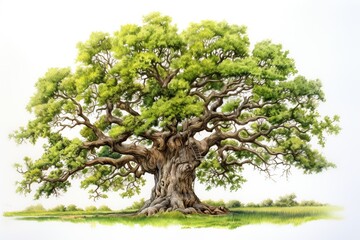 Watercolor and pencil drawing of oak tree.