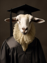 Wall Mural - An Anthropomorphic Sheep Dressed Up as a College Graduate Wearing a Cap and Gown