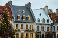 Charming Old Town Houses Decorated For Christmas In Quebec, Canada