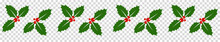 Christmas Pattern Of Holly Berries. Holiday Illustration Isolated On Transparent Background