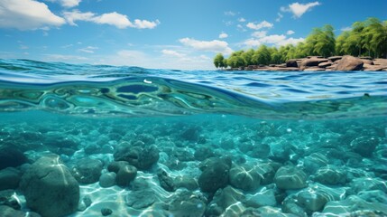 Wall Mural - Blue brown and rock green background and ocean .UHD wallpaper