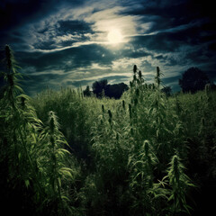 Sticker - An unending field of hemp with a mysterious light 
