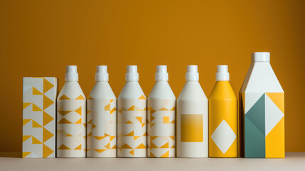 Sticker - A row of bottles with geometric patterns on them, AI