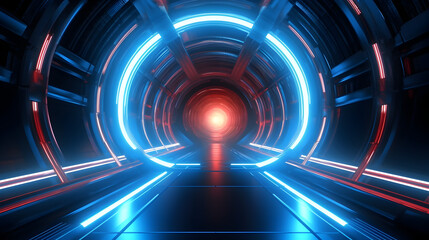 Sticker - Futuristic Cyberpunk Neon light space tunnel, modern high technology, science fantasy, glowing cosmic in a blue mood 