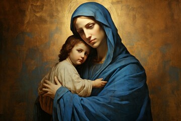 Wall Mural - Virgin Mary with baby Jesus Christ. Religious concept with selective focus and copy space