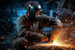 © vnevo - Worker or welder in the metallurgical industry performing welding in his workshop. metal processing Sparks