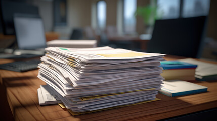 Wall Mural - Pile of documents on office desk, Stack of business paper
