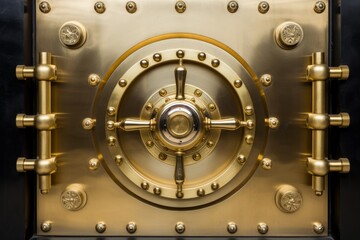Front view of vintage security safe box door, ideal for bank vault backgrounds or wallpapers
