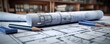 © ZUBI CREATIONS - a set of construction blueprints rolled out on a worktable,