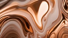 Closeup Metallic Copper Bronze Paints Being Layered Swirled, Creating Beautiful Rich Marbled Pattern.