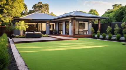 Wall Mural - the front yard of a modern house with a contemporary lawn