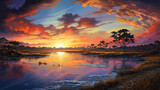 Fototapeta  - A shallow lake in the tropics in the evening