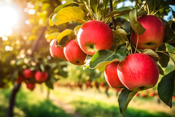 Wall Mural - Ripe red apples on the tree. Good harvest.