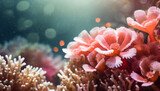 Fototapeta Przestrzenne - coral flowers and coralline anemone create a mesmerizing abstract background, symbolizing beauty and resilience in the underwater world