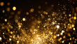 gold sparkle stars burst against a black backdrop, creating a mesmerizing bokeh glitter explosion. Golden particles dance in a magical display