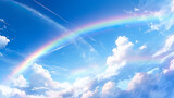 Fototapeta  - 青空にかかる美しい虹のアニメ風イラスト