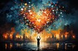 Crowd of people, hands in the air, colorful hearts, Charity background with hands, AI generative