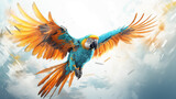 flying parrot over jungle