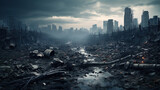 Fototapeta  - A skyline of destruction in an abandoned urban expanse.